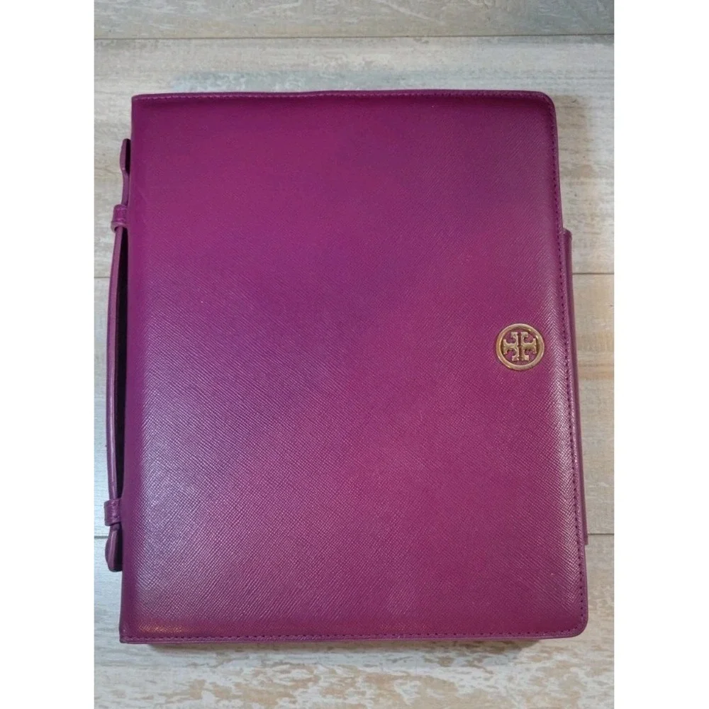 Tory Burch Leather Suede iPad Flip Folio Case Stand Protector Pink Purple